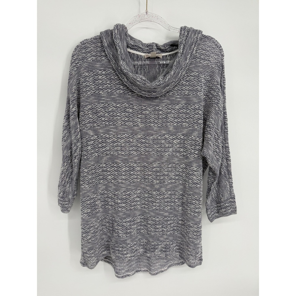 Christopher & Banks Gray Marled Cowl Neck Sweater 3/4 Sleeve Size M